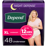 Depend Night Defense Adult Incontinence Underwear for Women, Disposable, Overnight, Extra-Large, Blush, 48 Count (4 Packs of 12), Packaging May Vary