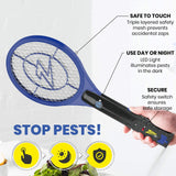 ZAP iT! Electric Fly Swatter Racket & Mosquito Zapper - High Duty 4,000 Volt Electric Bug Zapper Racket - Fly Killer USB Rechargeable Fly Zapper Indoor Safe