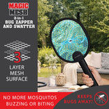 Magic Mesh 2 in 1 Bug Zapper & Swatter- Rechargeable Electric Swatter & Night Zapping Lamp- Zapping Racket Kills Mosquitos, Flies, & Insects Outdoors or Indoors