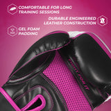 Sanabul Essential Gel Boxing Gloves | Kickboxing Gloves | Punching Bag Gloves For Men and Women, Black/Pink 14 oz