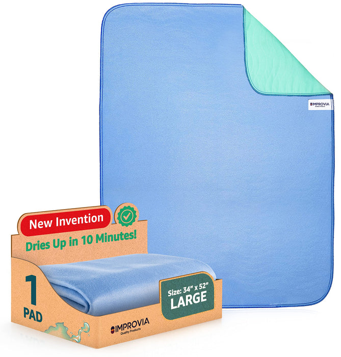 IMPROVIA® Washable Underpads, 34" x 52" (Pack of 1) - Heavy Absorbency Reusable Incontinence Pads for Kids, Adults, Elderly, and Pets - Waterproof Protective Pad for Bed, Couch, Sofa, Furniture, Floor