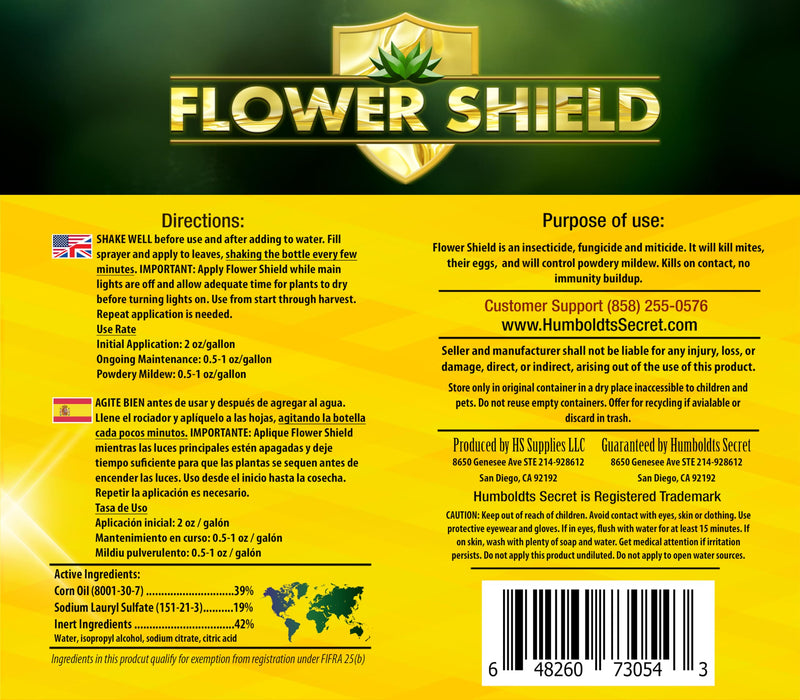 Humboldts Secret Flower Shield – Powerful Insecticide – Pesticide – Miticide – Fungicide – Bug Spray – Spider Spray – Plant and Flower Protection – Healthy Treatment for Pests and Fungus (32 Ounce)