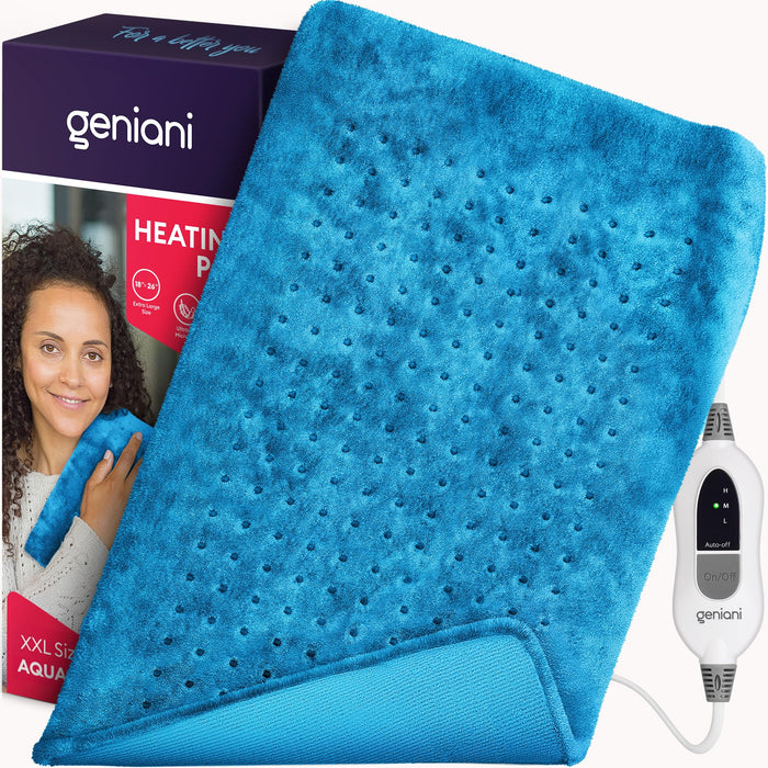 GENIANI XXL Heating Pad for Back Pain & Menstrual Pain Relief, FSA HSA Eligible, Auto Shut Off, Machine Washable, Moist Heat Pad for Neck and Shoulder, Heat Patch, Cramps Relief, Aqua Blue 18'‘×26’’