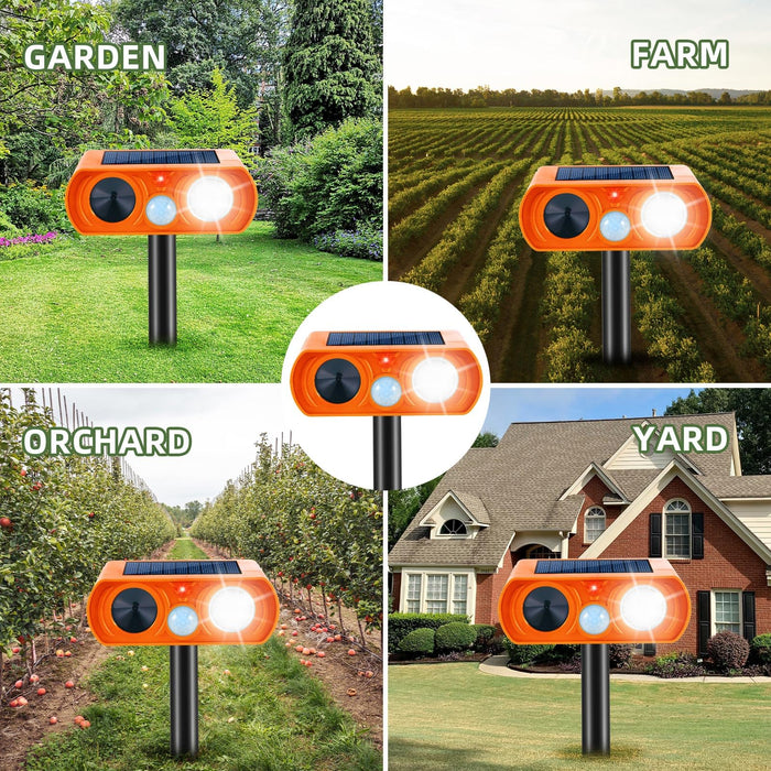 2PcsUltrasonic Animal Repellent Outdoor Solar Animal Repeller Waterproof with Motion Detection&Strobe Flashing Light Sensor forCat,Deer,Skunk Repellent Devices Deterrent for Yard,Garden,Farm