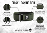 Gymreapers Quick Locking Weightlifting Belt for Bodybuilding, Powerlifting, Cross Training - 4 Inch Neoprene with Metal Buckle - Adjustable Olympic Lifting Back Support (Ranger Green, Large)