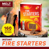 Fire Starter Squares 160 - Fire Starter Pack for Chimney, Grill Pit, Fireplace, Campfire, BBQ & Smoker - Water Resistant and Odourless - Camping Accessories