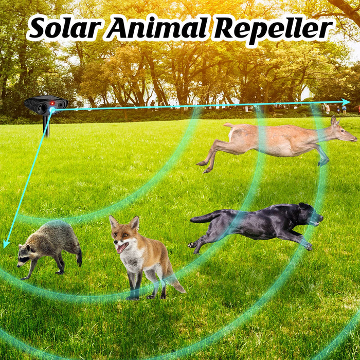 Ultrasonic Animal Repellent Solar Powered Pest Repeller Motion Activated Cat Dog Deterrent Waterproof with Motion Sensor for Squirrels Raccoon Rabbit Fox, Garden Yard Farm (Black, 2 Pieces)