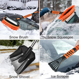 Nurouz Snow Removel Kits, Snow Shovel, Snow Brush, Ice Scrapers for Car Windshield-Non-Scratch, Folding Snow Shovel, Retractable Snow Brush Pusher, Extendable from 34" to 56" with Storage Bag