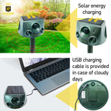 Latest 2024 Expanded Detection Range Solar Animal Repeller - Animal Repellent Outdoor with Automatic Frequencies, 2 Motion Sensors, 8 Stronger LED Lights, 2 Alarms at 360° and USB Cable