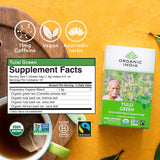 Organic India Tulsi Green Herbal Tea - Holy Basil, Vegan, USDA Certified Organic, Premium Darjeeling Green Tea, Caffeinated - 18 Infusion Bags, 3 Pack
