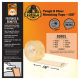 Bird Repellent Spikes, 10 ft. L and Gorilla Tough & Clear Double Sided Adhesive Mounting Tape, Extra Large, 1" x 150", Clear, (Pack of 1)