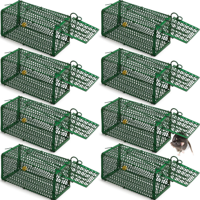 Kittmip 8 Pcs Humane Rat Trap Chipmunk Squirrel Cage Trap Foldable Rodent Trap for Small Live Animal Voles Hamsters Cage Catch and Release for Indoors Outdoors Kitchen Yard Garage (Green)