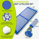 ProsourceFit Acupressure Mat and Pillow Set for Back/Neck Pain Relief and Muscle Relaxation, XL - Blue/White