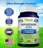 aSquared Nutrition Apigenin 50mg & L-Theanine 200mg - 120 Capsules - Apigenin Supplement Pills for Sleep and Relaxation - Natural Bioflavonoid Extract Found in Chamomile Tea