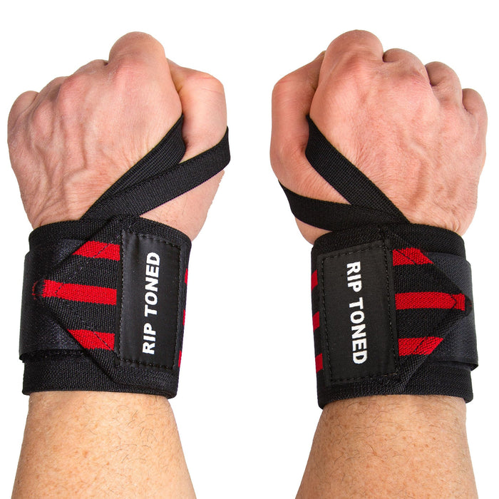 Rip Toned Weight Lifting Wrist Wraps for Weightlifting Men, Women | Gym Wrist Wraps Powerlifting Wrist Support for Weightlifting | Gym Accessories for Men w/Thumb 18" Red Flex Fit