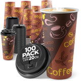 Disposable Coffee Cups with Lids 20 oz (100 Pack) - To Go Paper Coffee Cups for Hot & Cold Beverages, Coffee, Tea, Hot Chocolate, Water, Juice - Eco Friendly Cups