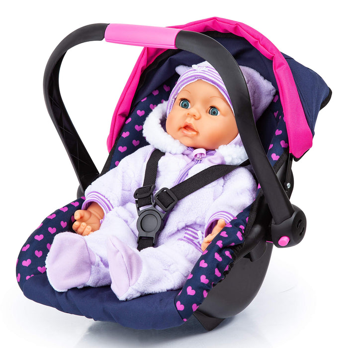 Bayer Design Baby Doll Deluxe Car Seat with Canopy- Blue and Pink