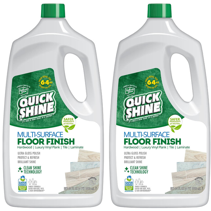 Quick Shine Multi Surface Floor Finish 64oz, 2Pk | Cleaner & Polish to use on Hardwood, Laminate, Luxury Vinyl Plank LVT, Tile & Stone | Safer Choice w/Clean Shine Technology | Shine-Protect-Refresh