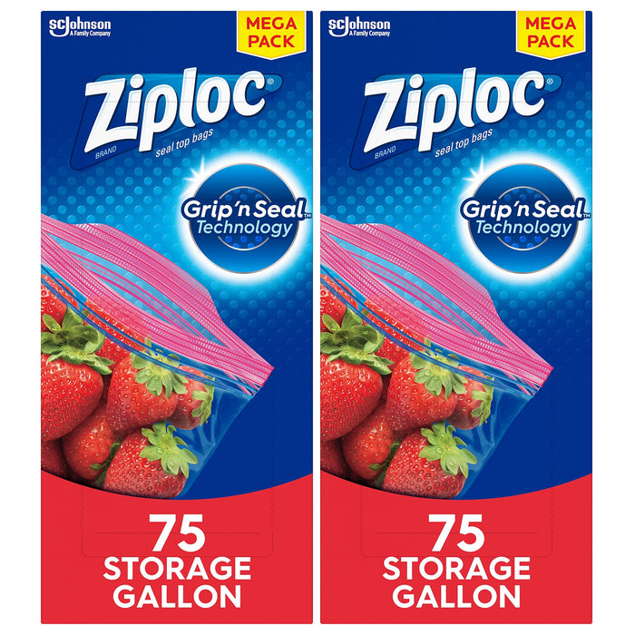 Ziploc Gallon Food Storage Bags, New Stay Open Design with Stand-Up Bottom, Easy to Fill, 75 Count (Pack of 2)