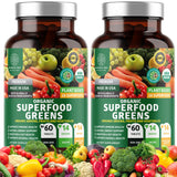2-Pack N1N Premium Organic Green Superfood, Fruits & Veggies [28 Powerful Ingredients] Natural Supplement with Alfalfa, Beet Root & Tart Cherry for Energy, Immunity, Digestion, Made in USA, 120 Ct