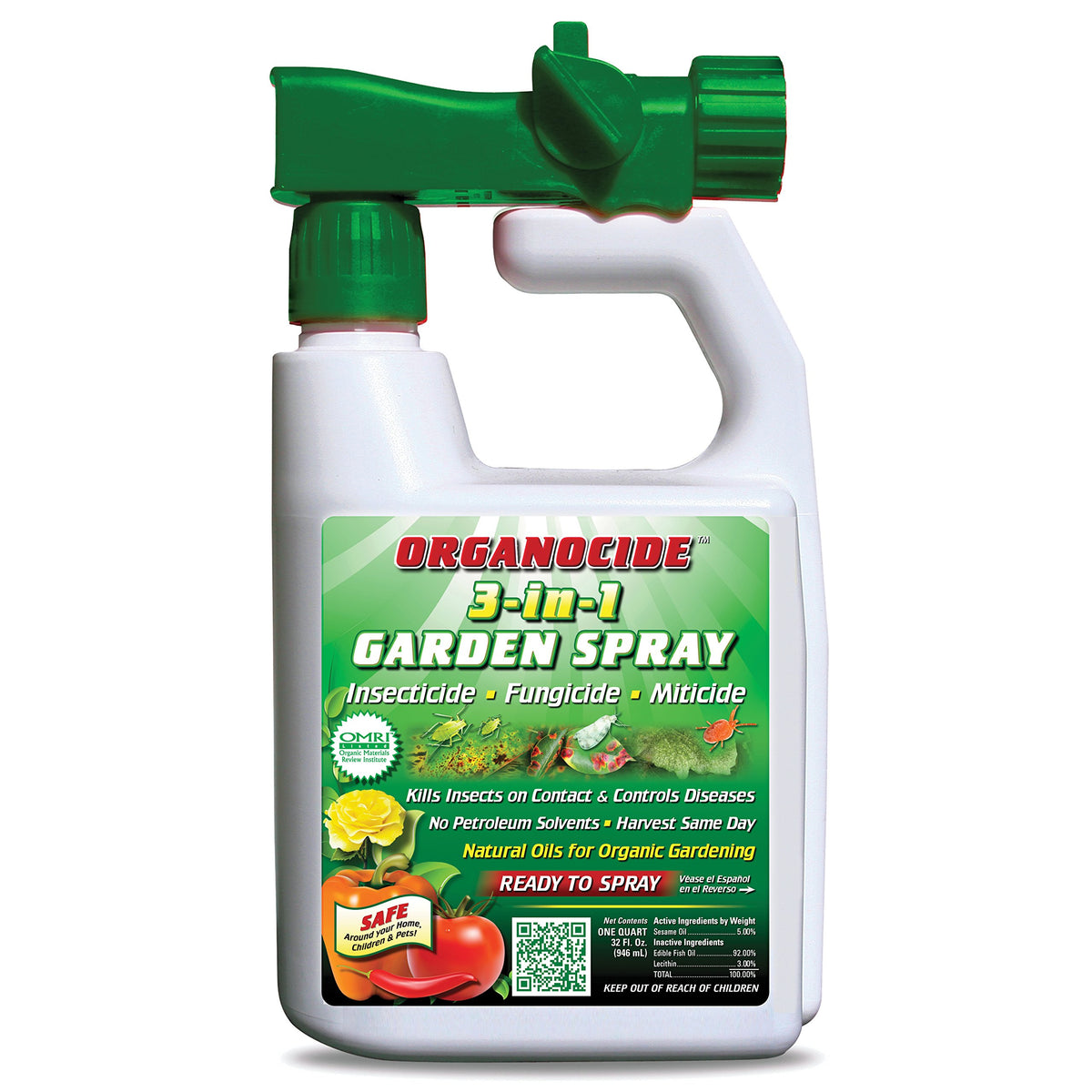 Organic Laboratories Labs Quart Organocide 3-in-1 Garden Spray Hose En