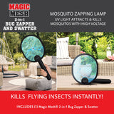 Magic Mesh 2 in 1 Bug Zapper & Swatter- Rechargeable Electric Swatter & Night Zapping Lamp- Zapping Racket Kills Mosquitos, Flies, & Insects Outdoors or Indoors