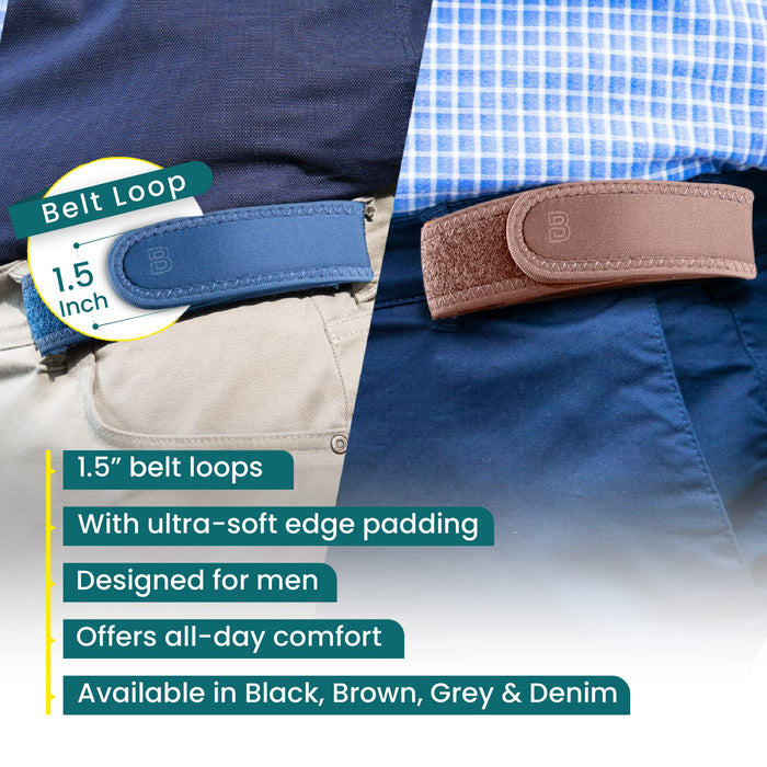 BeltBro Pro Pairs For Men – Next Generation Buckle-Free Elastic Belt With Ultra-Soft Edge Padding - Fits 1.5 Inch Belt Loops (Black)