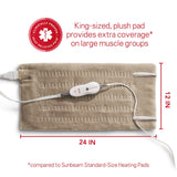 Sunbeam Heating Pad for Back, Neck, Menstrual Cramps, and Shoulder Pain Relief with Compact Storage and Auto Shut Off, XL Large 12 x 24, Beige