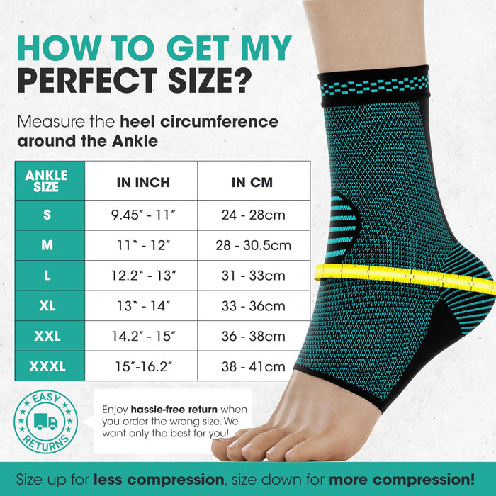 Modvel 2 Pack Ankle Brace Compression Sleeve | Injury Recovery, Joint Pain | FSA or HSA eligible | Achilles Tendon Support, Plantar Fasciitis Foot Socks with Arch Support