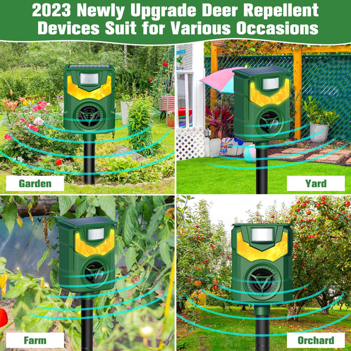 Ultrasonic Animal Repeller,2023 Upgrade Cat Repellent Outdoor,Solar Animal Repeller Ultrasonic with Motion Sensor & Flame Light,Deer Repellent,Dog Repeller for Repelling Cat,Squirrels,Raccoon,Rabbit