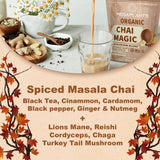 MEGAPLANTS Chai Magic (50 Servings) | Superfood 5 Mushroom Powder Blend for Focus, Clarity & Energy + Spiced Masala Chai Blend | Smoothie, Coffee Alternative