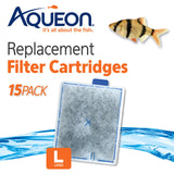 Aqueon Replacement Filter Cartridges For Filter Models 20, 30, 40, 50, and 75, and Canister Models 200, 300, and 400, Large, 15 pack