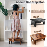 Holana One Step Stool for Adults 6.5" - Acacia Wood Step Stools for High Beds - 550 lbs Safety Stepping Stool Bathroom Aid for Handicap, Elderly, Seniors, Kid, Bathtub, Bed, Kitchen (Black)