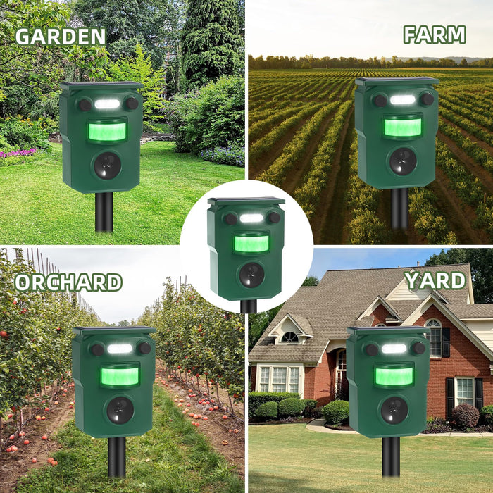 Solar Animal Repeller Ultrasonic Cat Repellent Outdoor with Motion Sensor LED Strobe Light Alarm Sound Raccoon Repellent, 2 Pcs Animal Deterrent Deer Repellent Devices for Garden Yard Farm