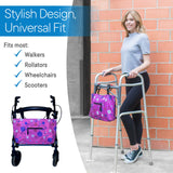 RMS Walker Bag with Soft Cooler - Water Resistant Tote with Temperature Controlled Thermal Compartment, Universal Fit for Walkers, Scooters or Rollator Walkers (Purple Flower)