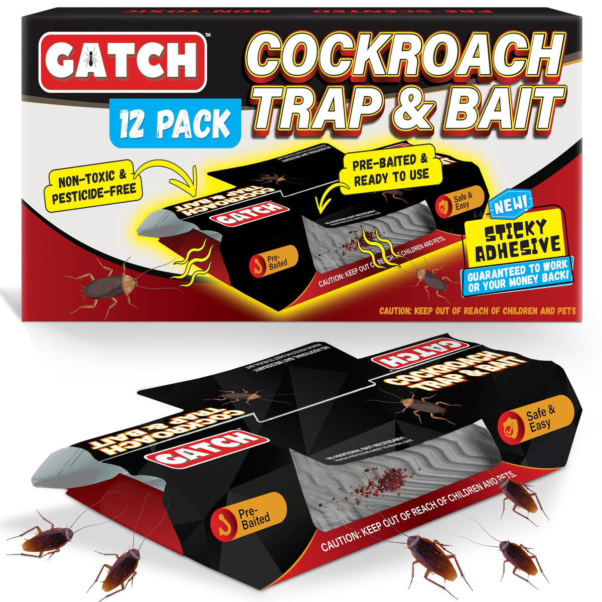 Gatch Roa GATCH Roach Traps Indoor (12 Pack), Sticky Baited Cockroach Traps, Roa ...