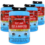 Catchmaster Reusable Fly Traps Outdoor Jar 4-Pack, Bug Catcher and Flying Insect Trap with Natural Attractant for Pest Control, Pet Safe, Non Toxic Bulk Fly Bait Traps