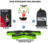 Stretching Strap with Loops - Non Elastic Stretch Band for Physical Therapy, Yoga Strap for Stretching Equipment, Stretch Bands for Exercise and Flexibility - Fascia, Hamstring & Leg Stretcher Belt