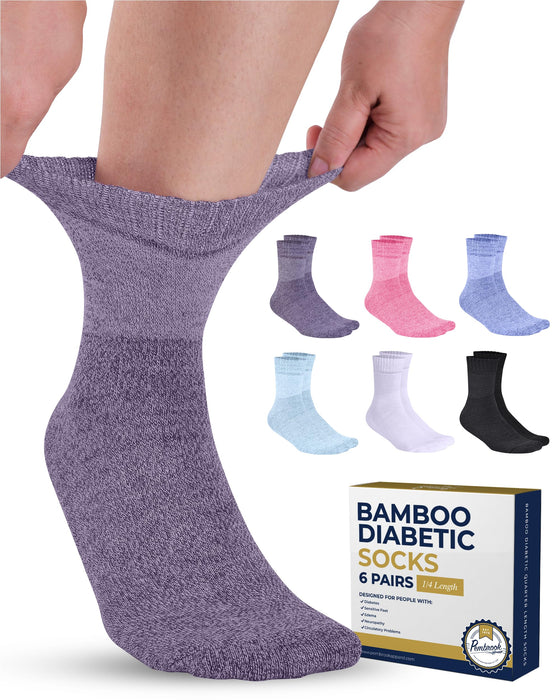 Pembrook Bamboo Diabetic Socks for Women & Men - 6 Pairs Ankle Length Diabetic Socks Women | Bamboo Socks Womens | Neuropathy Socks for Women