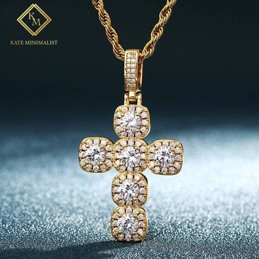 Cross Crystal Pendants Necklace For Men's Hip Hop Jewlery Big Carat Women Wedding Gift Gold Silver Fashion Chain