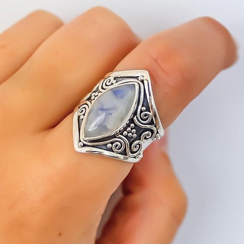 Eye shaped Opal Natural Stone Women Rings Antique Silver Color Vintage Rings Figure Jewelry Birthday Gift