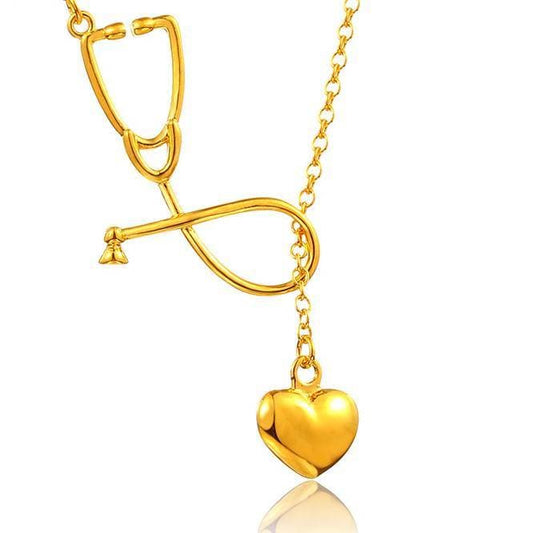 Stethoscope Women Heart Pendant Necklace Women Trendy Medical Gold Necklace