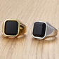 Black Carnelian CZ Gold Tone Ring for Men Boys 316L Stainless Steel Signet Rings Square Shape Royal Male Jewelry