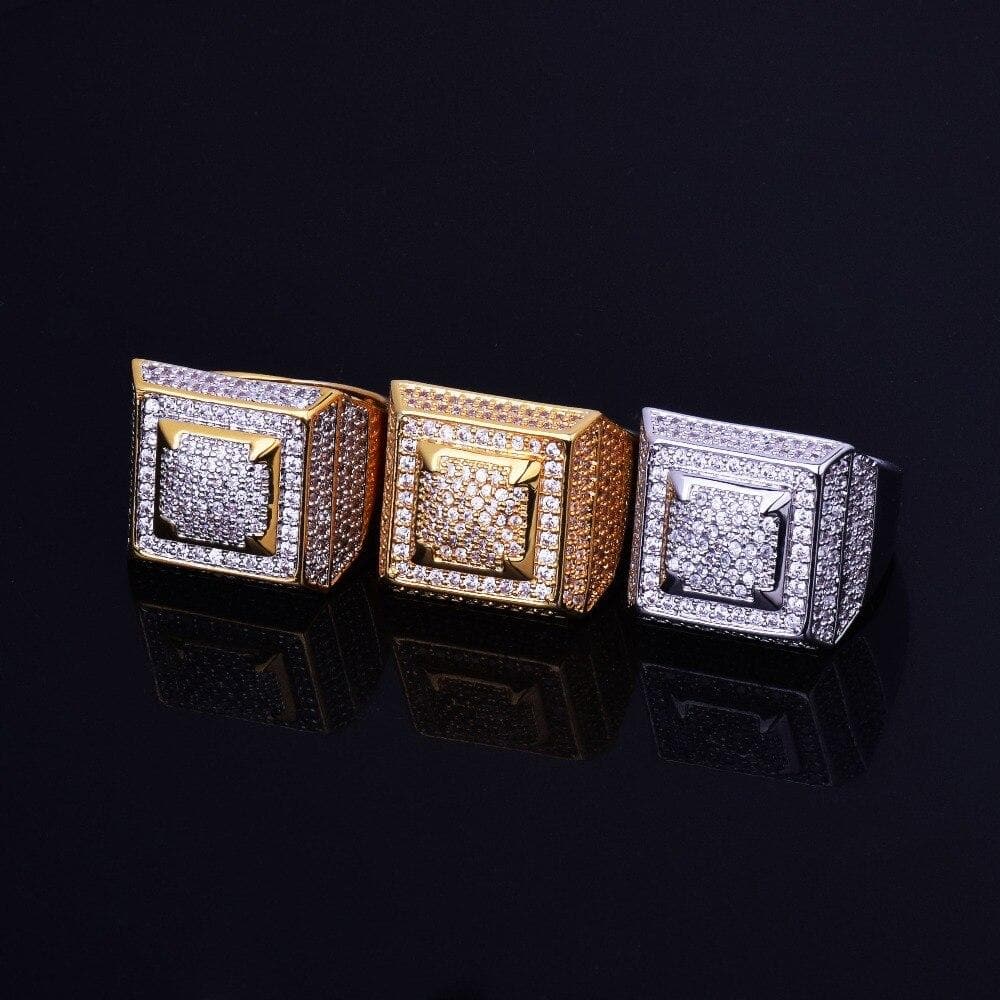 Bling Bling AAA+Cubic Zircon Ring Copper Material Gold Color Iced Full CZ Hip Hop Rings Men's Fashion Jewelry Gift