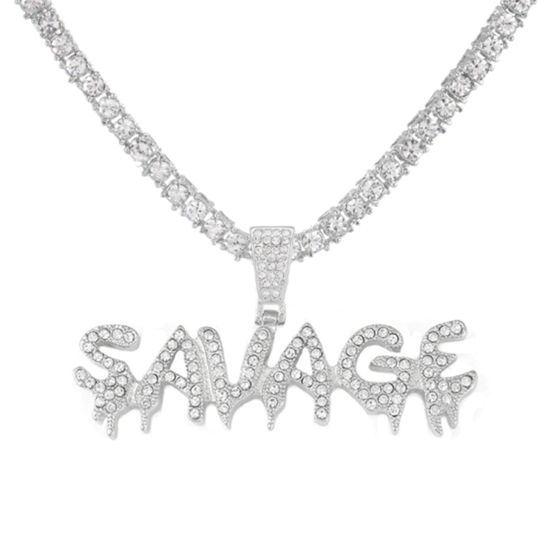 Shiny Letter Pendant Tennis Necklace for Men, Tennis Chain, Mens Diamond Necklace