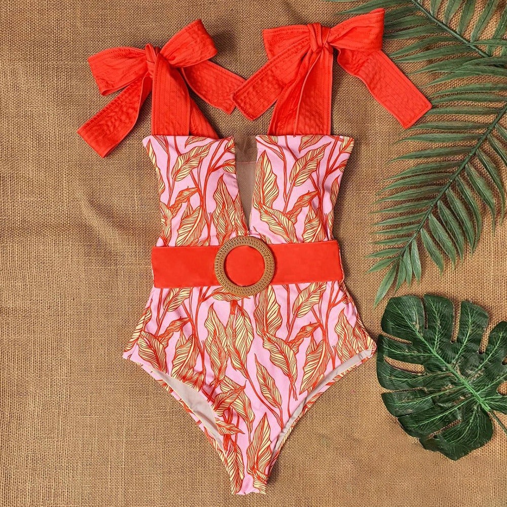 One Piece Swimsuit With Bow Detail Straps