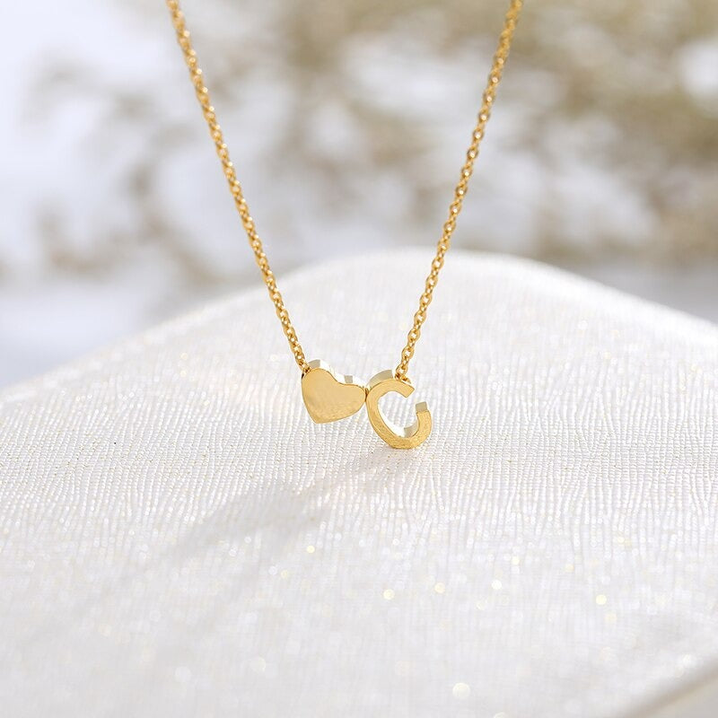 Gold A-Z Initials Letters Necklace For Women Minimalist stainless steel Heart 26 Letters Necklace & Pendant Birthday gift BFF