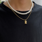 Hip Hop Double Layer Pearl Necklace for Men, Pearl Chain For Men with Bear