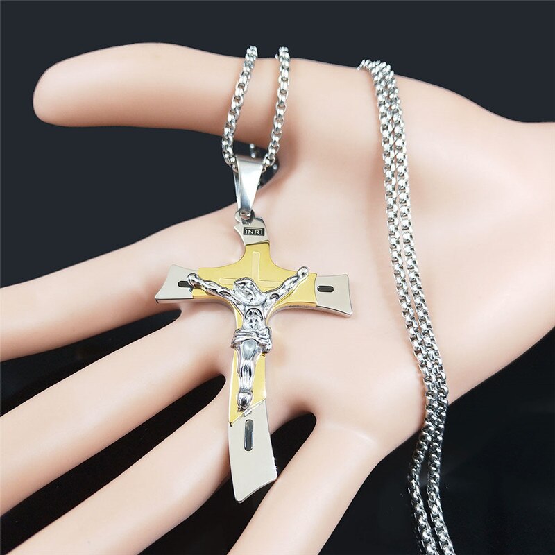 Mens Cross Necklace, High Grade Stainless Steel Cross Pendant