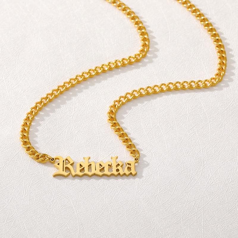 Curb Chain Choker Custom Name Pendant Necklace Hip Hop Old English Font Long Necklaces Gold stainless steel jewelry Couple gift